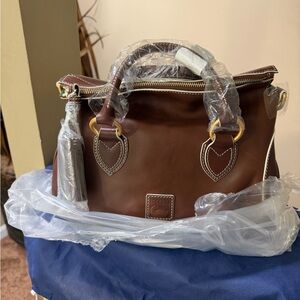 Dooney & Bourke Rich Brown Satchel with Gold Accents